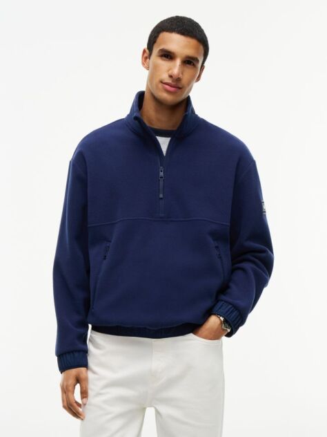 Blue Performance Relaxed Logo Collar Quarter-Zip Jumper  Men