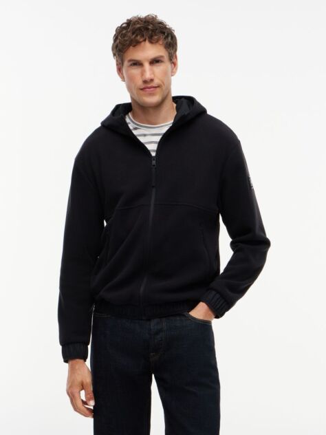 Black Performance Relaxed Polar Fleece Zip-Thru Hoody  Men