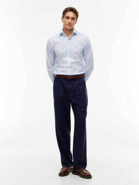 Blue Slim Fit Micro Print Poplin Shirt  Men