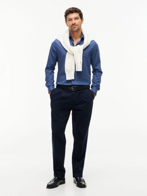 Blue Slim Fit Micro Print Poplin Shirt  Men