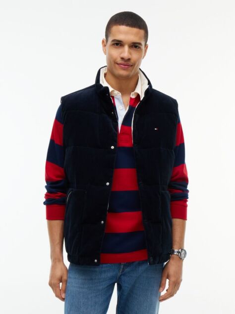 Blue Corduroy Down Reversible Gilet  Men