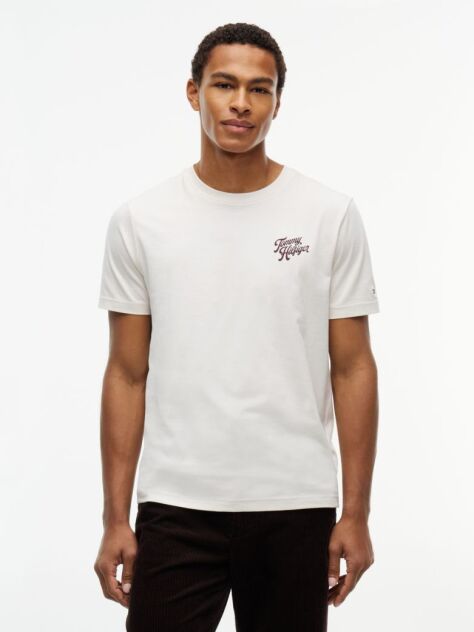 Beige Back Graphic Crew Neck T-Shirt  Men