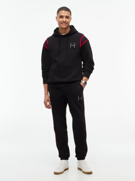 Black Logo Stripe Pique Cuffed Joggers  Men