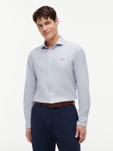 Blue Slim Fit Oxford Stripe Shirt  Men