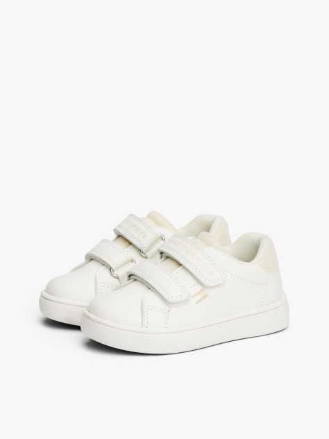 White Glitter Flag Hook And Loop Trainers  Girls