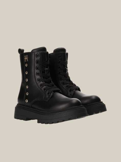 Black Cleat Lace-Up Ankle Boots  Girls