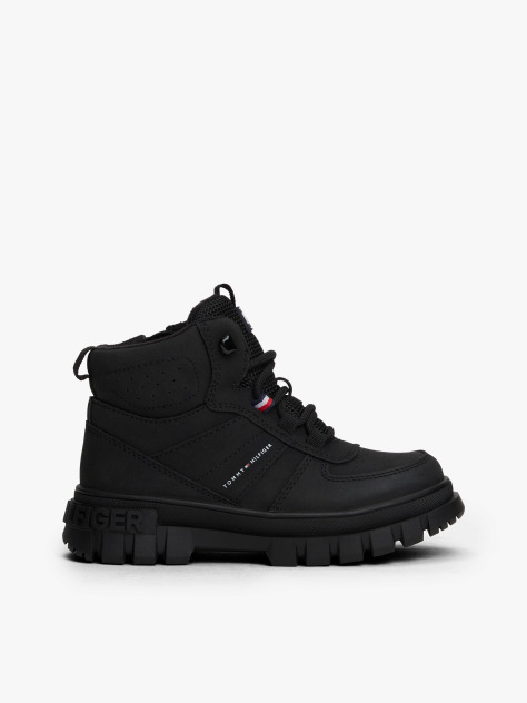 Black Cleat Flag Ankle Boots  Kids Unisex