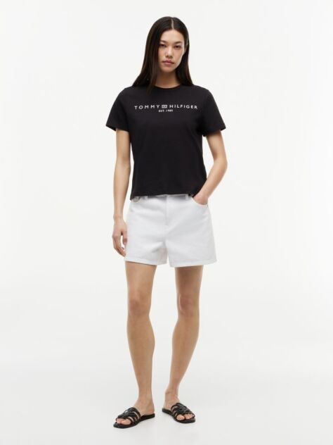 Μαύρο T-Shirt Με Κλασική Λαιμόκοψη Και Λογότυπο  Γυναίκες