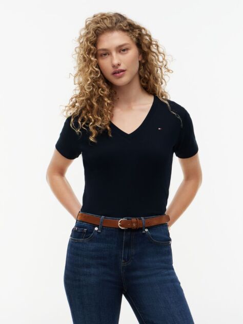 Μπλε T-Shirt Με Λαιμόκοψη V Και Slim Γραμμή  Γυναίκες