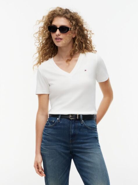 Μπεζ T-Shirt Με Λαιμόκοψη V Και Slim Γραμμή  Γυναίκες