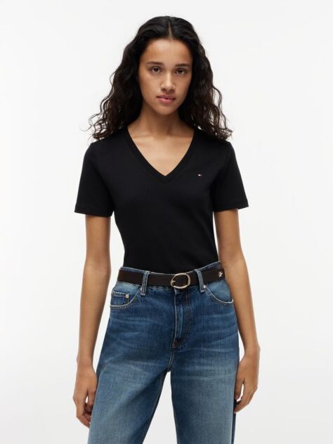 Μαύρο T-Shirt Με Λαιμόκοψη V Και Slim Γραμμή  Γυναίκες