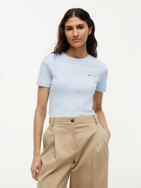 Blue Flag Embroidery Ribbed Slim T-Shirt  Women