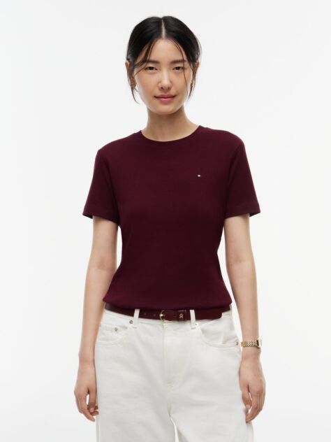 Κόκκινο Ριμπ T-Shirt Σε Slim Γραμμή Με Κεντητό Σημαιάκι  Γυναίκες