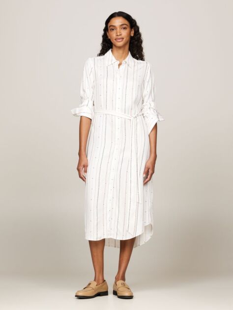 Multi Foulard Flag Stripe Knee Length Shirt Dress  Women