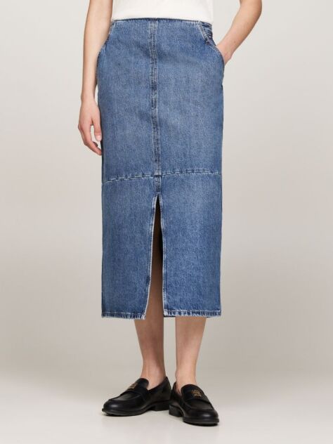 Denim High Rise Slim Denim Midi Skirt  Women