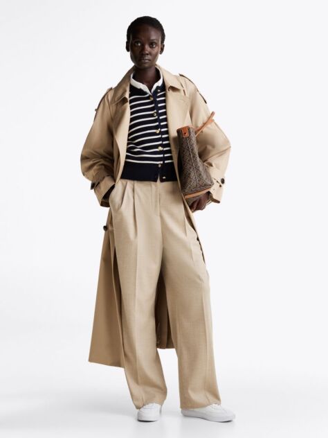 Beige Wool Blend Relaxed Straight Leg Trousers  Women