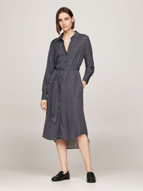 Multi Hilfiger Monotype Belted Midi Shirt Dress  Women