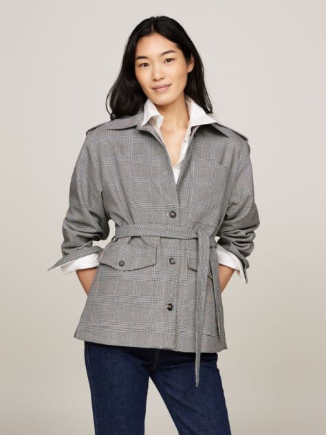 Grey Prince Of Wales Check Belted Blazer Jacket  Women