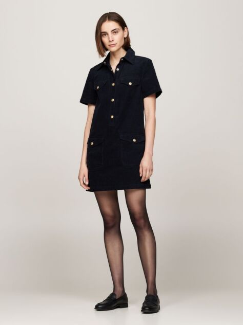 Multi Corduroy Short Sleeve Mini Shirt Dress  Women