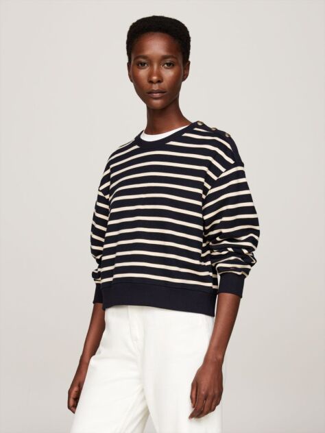 Multi Shoulder Button Crew Neck Sweatshirt  Women