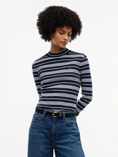 Multi Mock Neck Slim Long Sleeve Top  Women