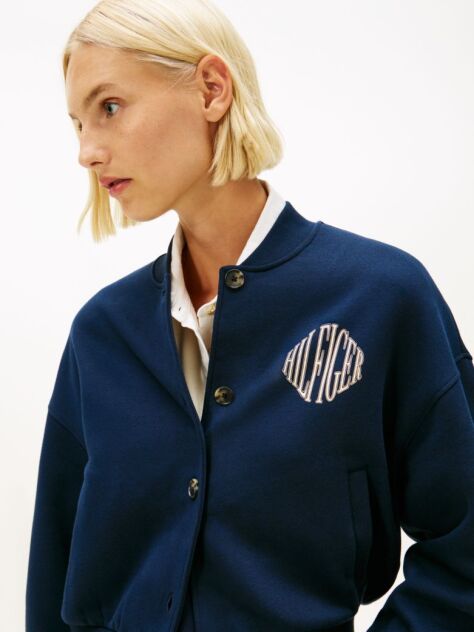 Μπλε Άνετο Flex Fleece Bomber Ζακέτα Με Λογότυπο  Γυναίκες