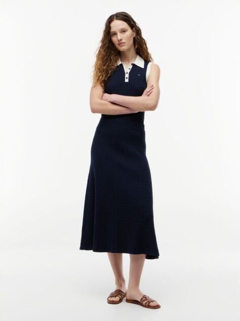 Blue Cable Knit Relaxed A-Line Midi Skirt  Women