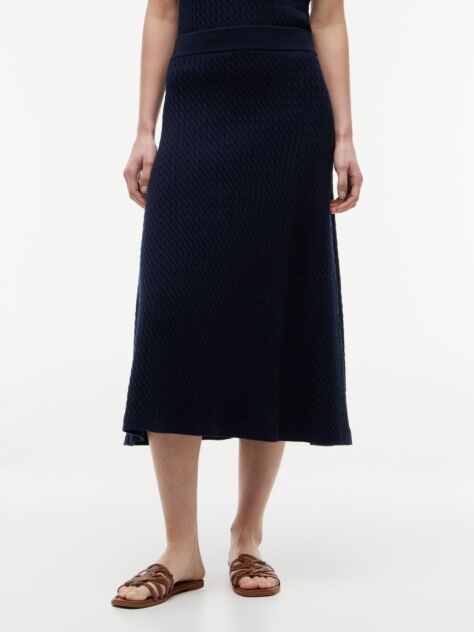 Blue Cable Knit Relaxed A-Line Midi Skirt  Women