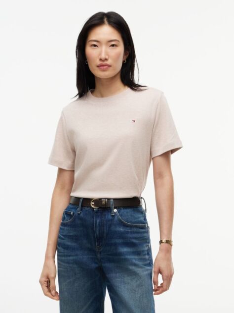 Beige Interlock Knit Boxy T-Shirt  Women