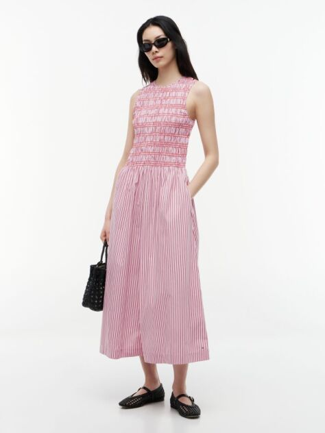 Multi Stripe Smock Sleeveless Fit And Flare Maxi Dress  Women