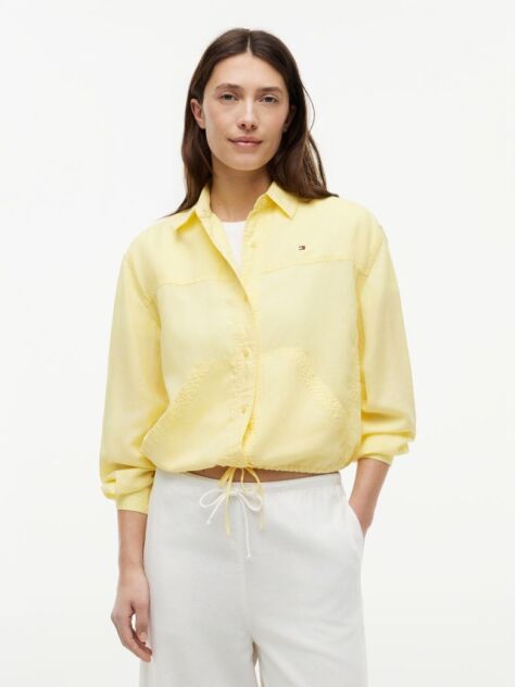 Yellow Relaxed Fit Drawstring Shirt With Linen  Women