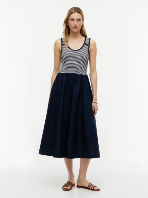 Multi Gold-Tone Button Slim Mixed Midi Dress  Women