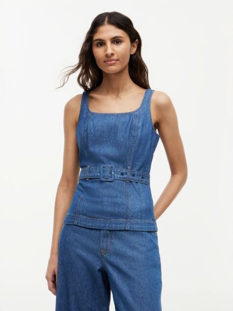 Μπλε Denim Τοπ Αμάνικο Με Ζώνη  Γυναίκες