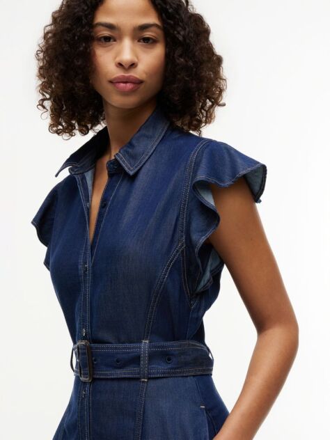Blue Denim Fit And Flare Midi Dress  Women