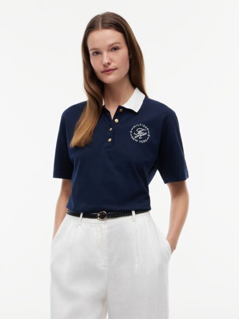 Blue Regular Fit Gold-Tone Button Polo Shirt  Women