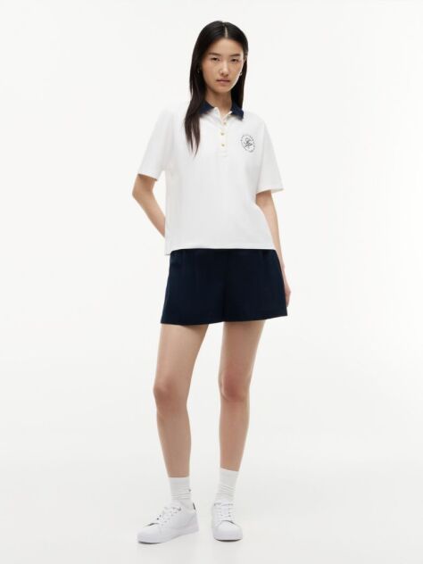 White Regular Fit Gold-Tone Button Polo Shirt  Women