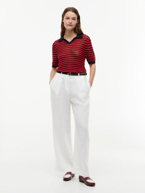 Multi Pointelle Relaxed Short Sleeve Polo Jumper  Women