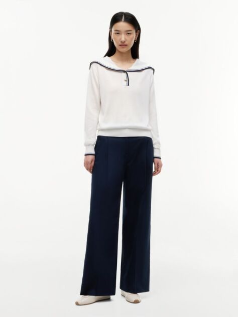 Beige Relaxed Sailor Collar Jumper With Silk  Women