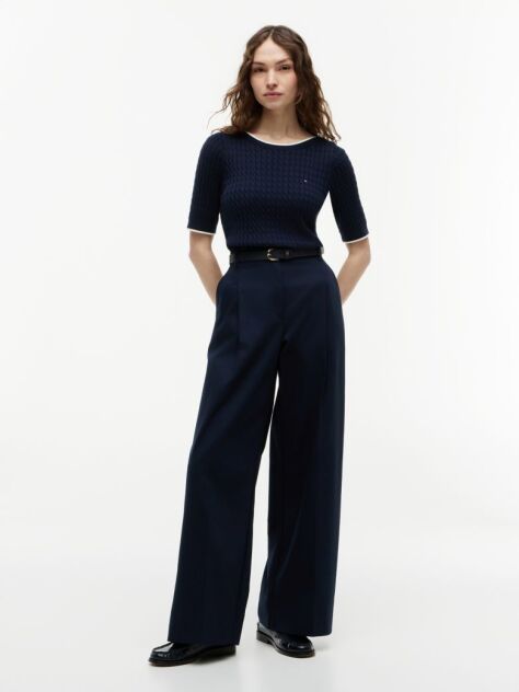 Blue Cable Knit Boat Neck Short Sleeve Jumper  Women