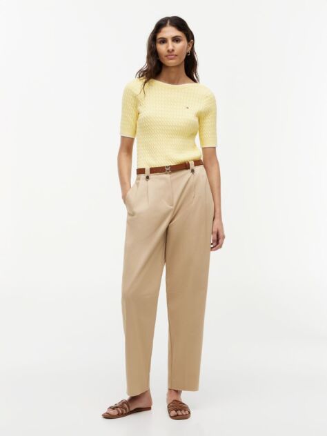 Yellow Cable Knit Boat Neck Short Sleeve Jumper  Women