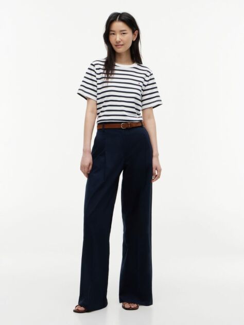 Blue Logo Embroidery Wide Leg Chinos  Women