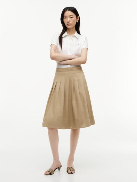 Beige Pleated Midi Chino Skirt  Women