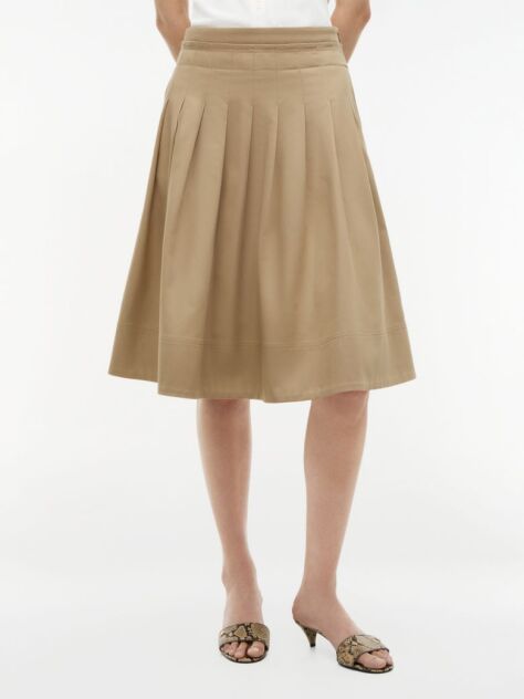 Beige Pleated Midi Chino Skirt  Women