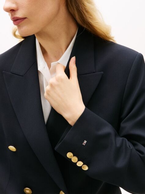 Μπλε Άνετο Blazer Με Διπλή Σειρά Κουμπιών Από Μάλλινο Μείγμα  Γυναίκες