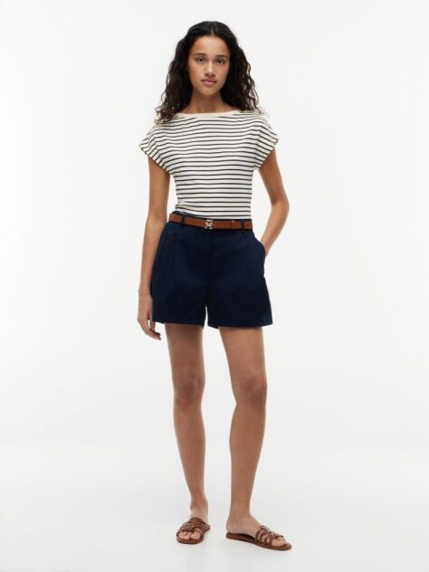 Multi Gold-Tone Button Boat Neck T-Shirt  Women