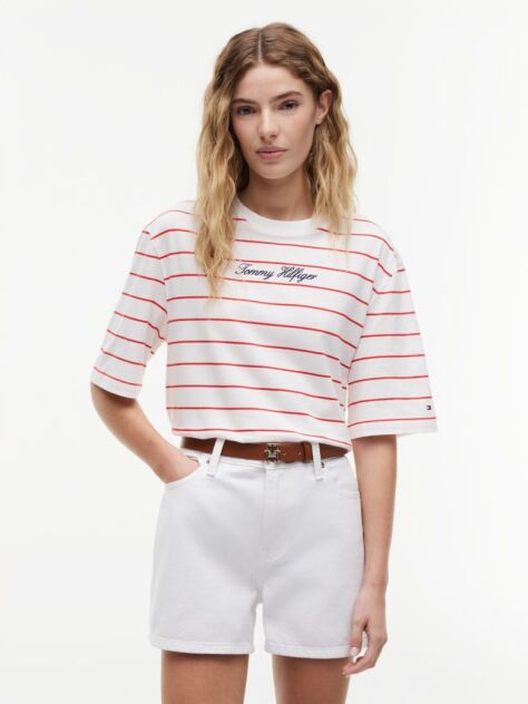 Multi Logo Embroidery Relaxed Crew Neck T-Shirt  Women