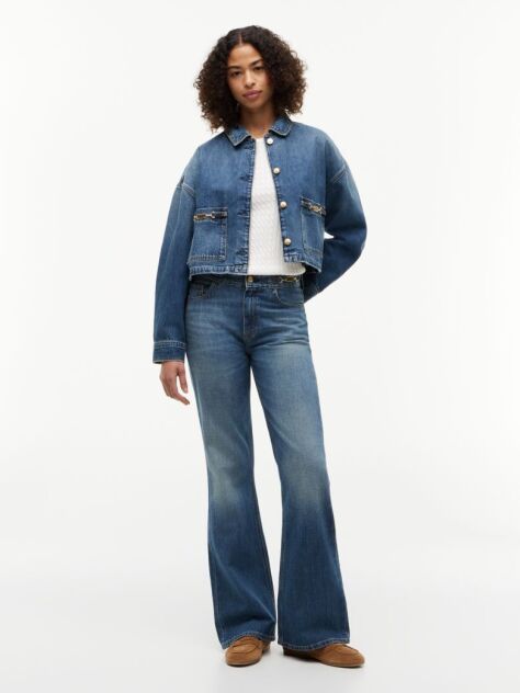 Μπλε Τζάκετ Denim Σε Άνετη Γραμμή Με Σημαία  Γυναίκες