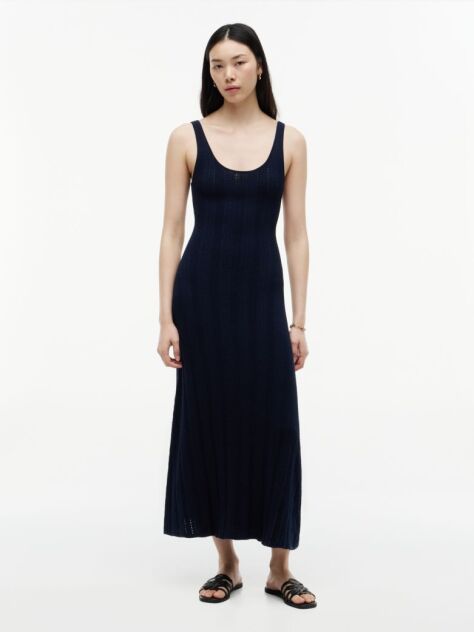 Blue Cable Knit Fit And Flare Midi Dress  Women