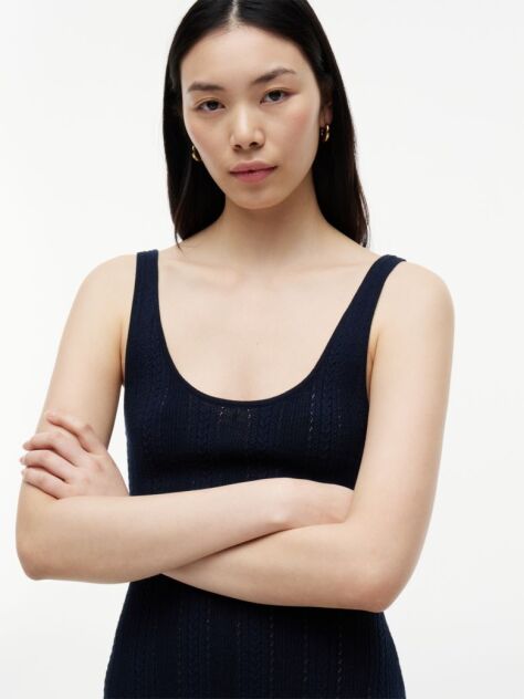 Blue Cable Knit Fit And Flare Midi Dress  Women