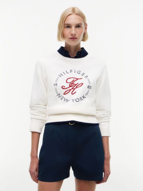 Beige Logo Embroidery Relaxed Crew Neck Jumper  Women